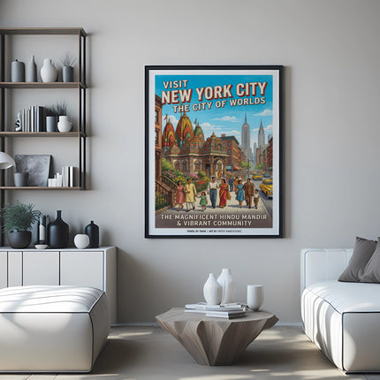 New York City poster featuring the "Magnificent Hindu Mandir & Vibrant Community"
