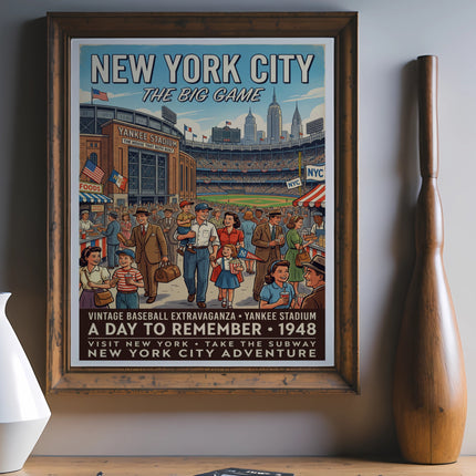 Vintage New York City baseball poster for Yankee Stadium, 1948.