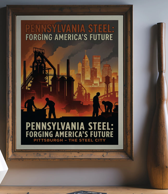 Pennsylvania Steel: Forging America's Future poster with industrial scene.