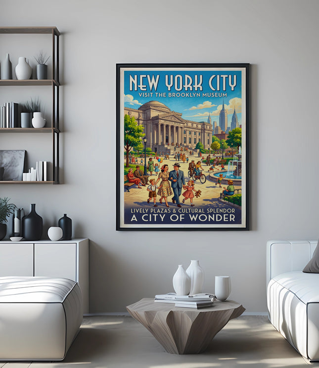 New York City poster featuring the Brooklyn Museum and city skyline.