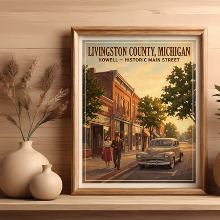 Livingston County, Michigan Howell Historic Main Street art print.