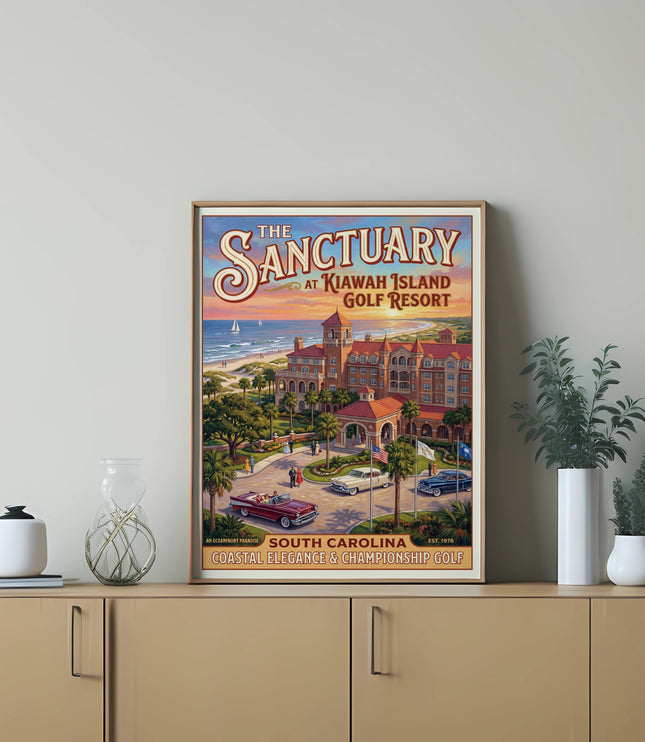 The Sanctuary at Kiawah Island Golf Resort poster featuring coastal elegance and golf.
