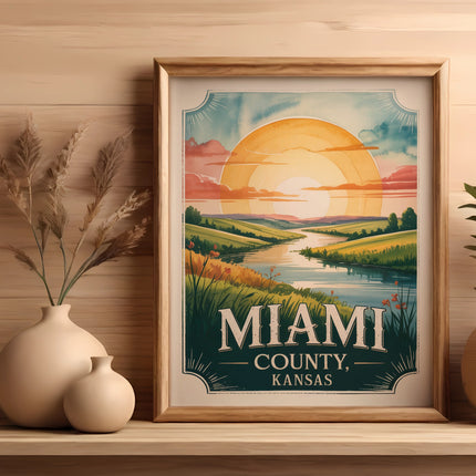 Framed print of a landscape with "Miami, Kansas" text.