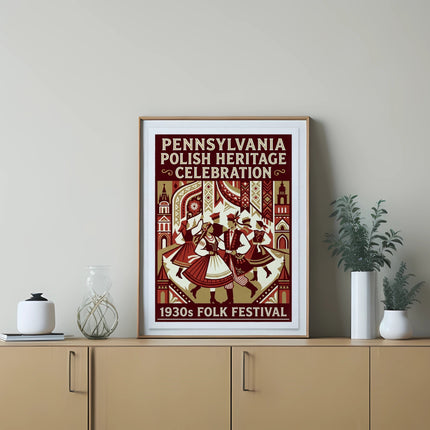Pennsylvania Polish Heritage Celebration 1930s festival poster with dancers.