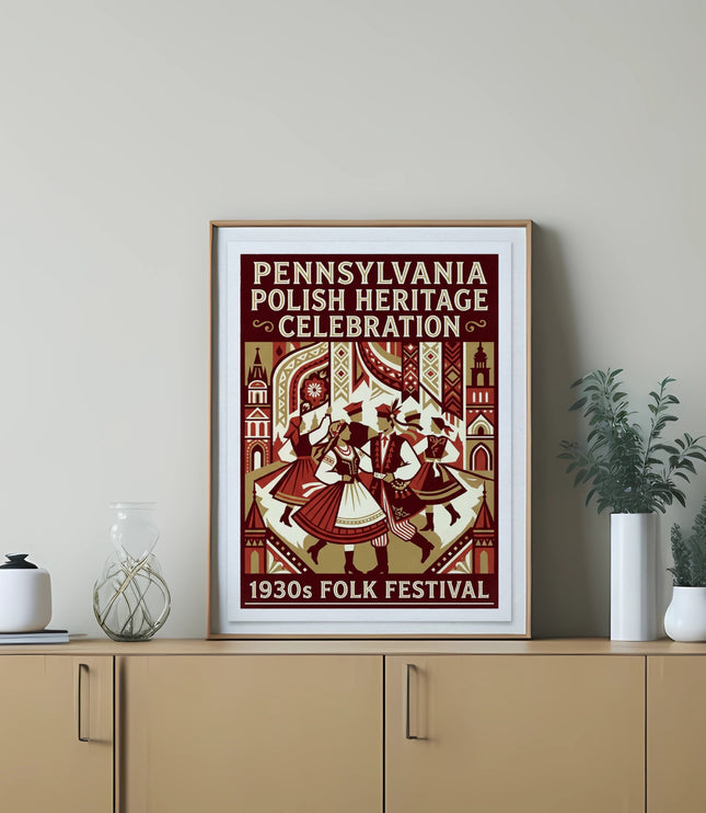 Pennsylvania Polish Heritage Celebration 1930s festival poster with dancers.