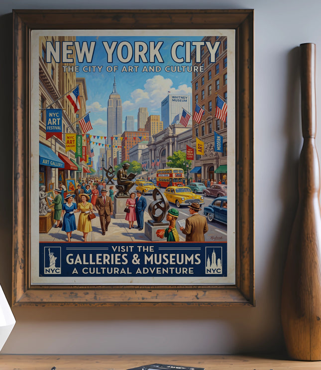 New York City the City of Art and Culture vintage travel poster.