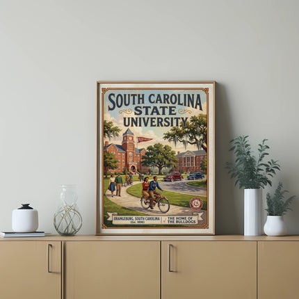 South Carolina State University campus scene with students and buildings.