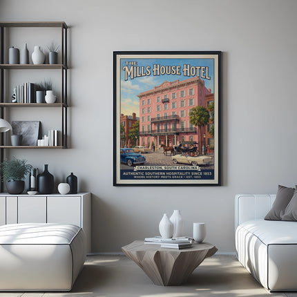 Poster for The Mills House Hotel, Charleston, South Carolina, est. 1853.