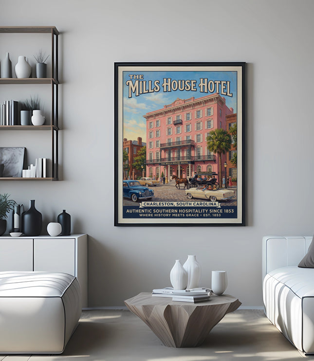 Poster for The Mills House Hotel, Charleston, South Carolina, est. 1853.