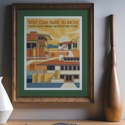 Poster for Frank Lloyd Wright architecture tours in Oak Park, Illinois.
