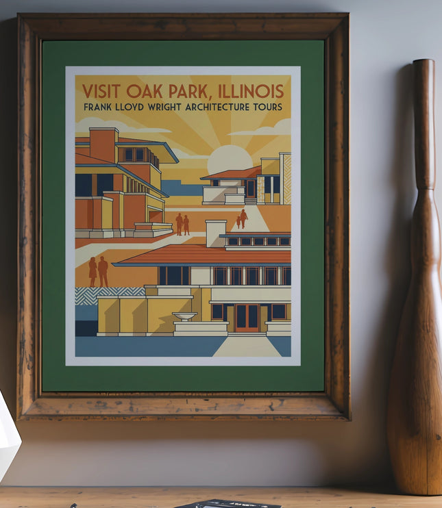 Poster for Frank Lloyd Wright architecture tours in Oak Park, Illinois.
