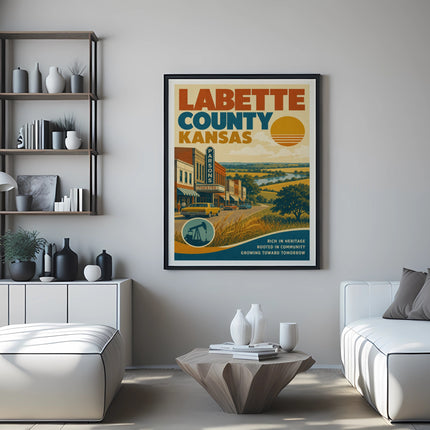 Poster for Labette County, Kansas, with vintage artwork and text.