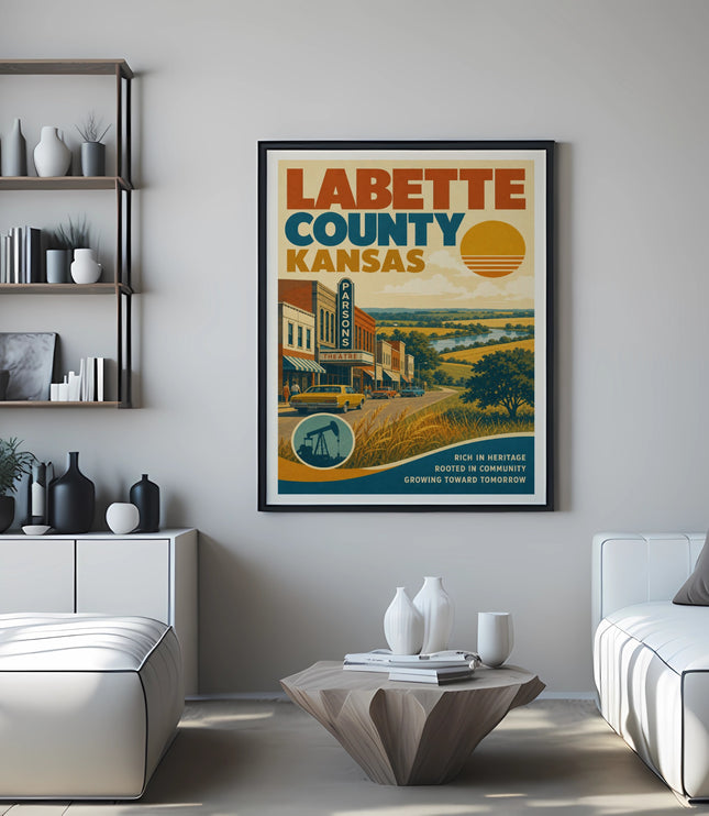 Poster for Labette County, Kansas, with vintage artwork and text.