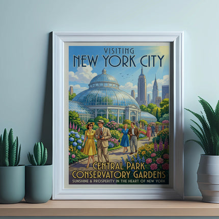 New York City Central Park Conservatory Gardens vintage travel poster.