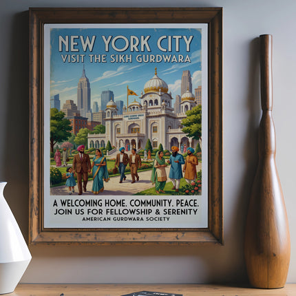 Vintage poster for the Sikh Gurdwara in New York City.