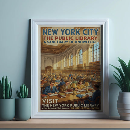 New York City Public Library poster featuring the Rose Main Reading Room.