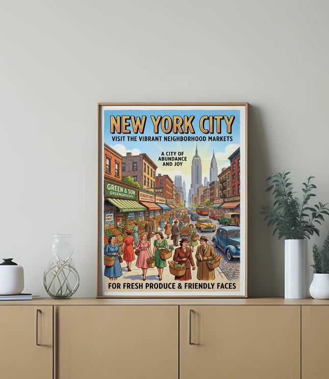New York City Markets poster: A city of abundance and joy, for fresh produce.