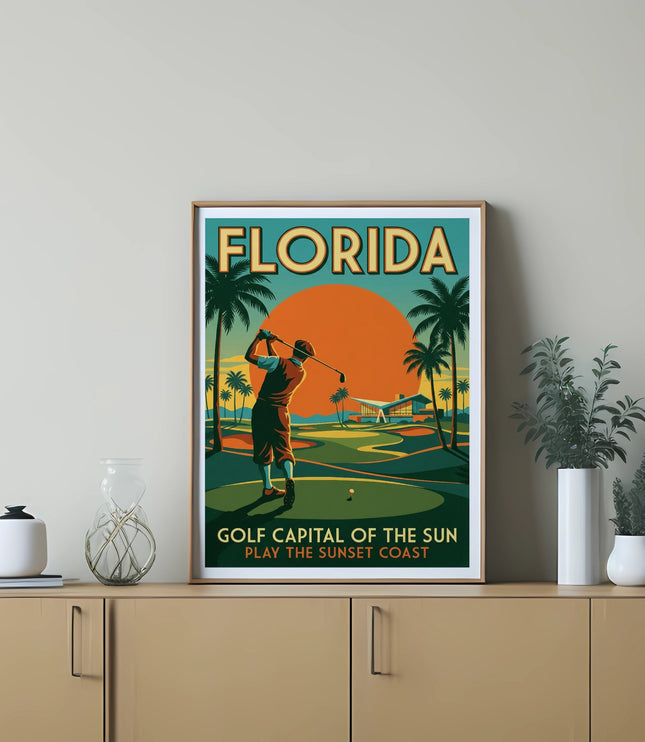 Florida golf capital of the sun vintage travel poster graphic.