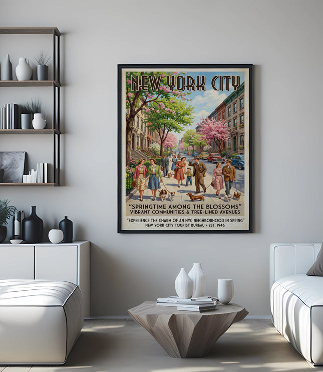 New York City "Springtime Among the Blossoms" vintage travel poster.