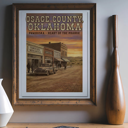 Osage County, Oklahoma Pawhuska Heart of the Prairie vintage scene artwork.