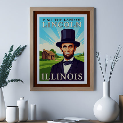 Visit the Land of Lincoln Illinois poster featuring Abraham Lincoln.