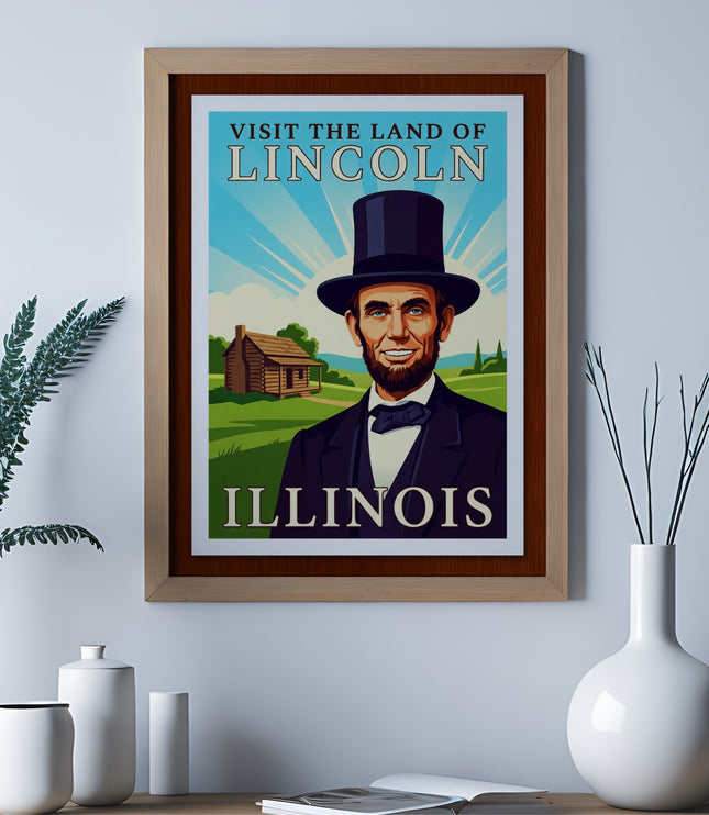 Visit the Land of Lincoln Illinois poster featuring Abraham Lincoln.