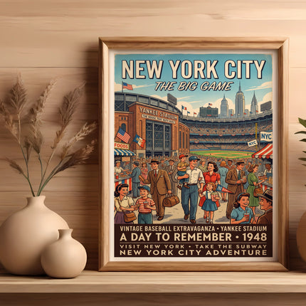 Vintage New York City baseball poster for Yankee Stadium, 1948.