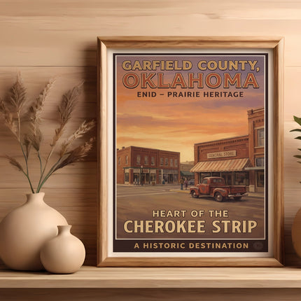 Garfield County, Oklahoma vintage poster; Enid, Heart of the Cherokee Strip.