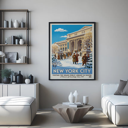 New York City: Grand Public Library in Winter poster.