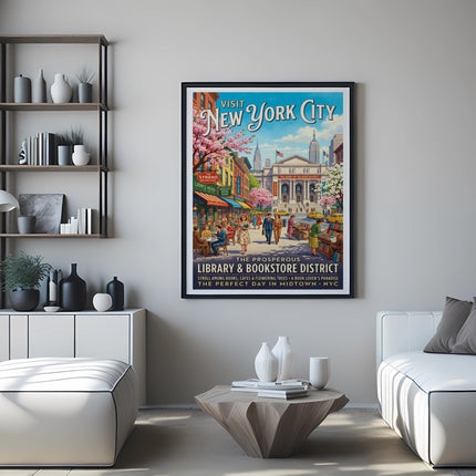 Vintage poster for New York City Library & Bookstore District.