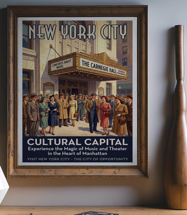New York City Cultural Capital poster featuring Carnegie Hall with a crowd.