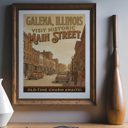 Galena, Illinois historic Main Street vintage travel poster.
