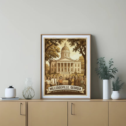 Framed print of Georgia's historic capital building in Milledgeville.