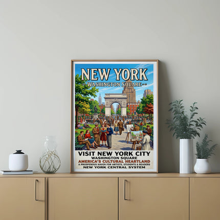 New York Washington Square vintage travel poster.
