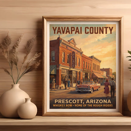 Yavapai County Prescott, Arizona vintage street scene with text.