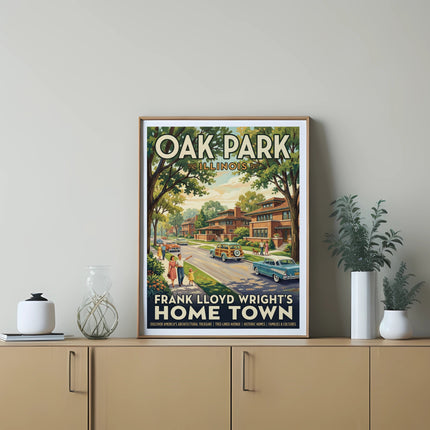 Vintage poster of Oak Park, Illinois, Frank Lloyd Wright's hometown.