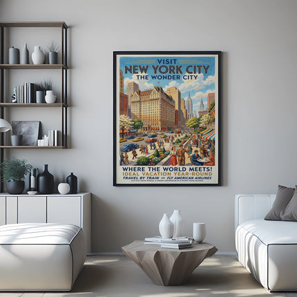 Vintage poster advertising "Visit New York City, The Wonder City".