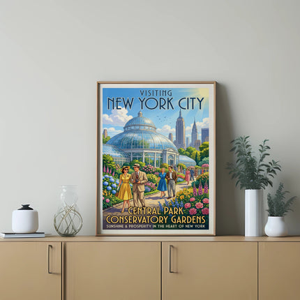 Poster of Central Park Conservatory Gardens with New York City skyline.