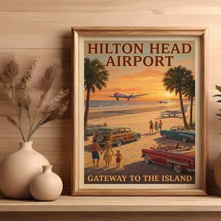 Hilton Head Airport Gateway to the Island stylized vintage poster art.