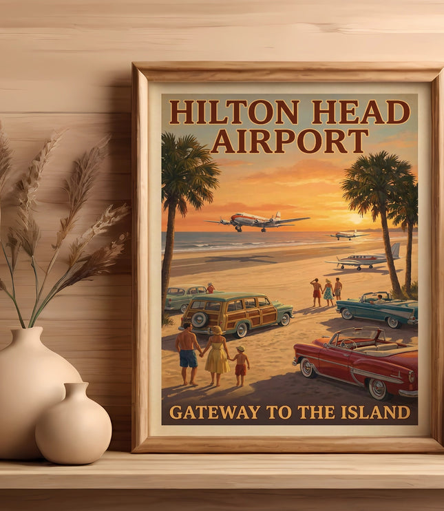 Hilton Head Airport Gateway to the Island stylized vintage poster art.