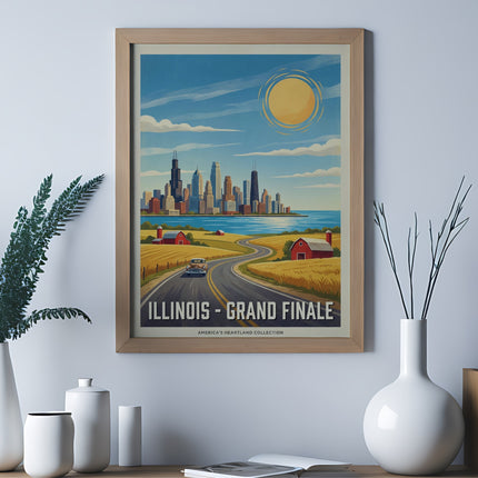 Illinois - Grand Finale poster featuring a stylized cityscape and road.