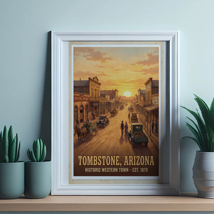 Tombstone, Arizona Historic Western Town - Est. 1879 poster in a white frame.