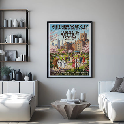 New York Presbyterian Hospital Manhattan poster with a spring scene.