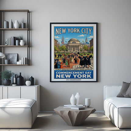 New York City poster advertising Commencement Day for premier universities.