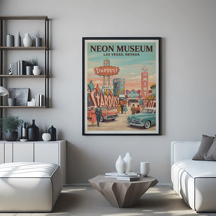Neon Museum Las Vegas Nevada vintage poster with Stardust and Riviera signs.