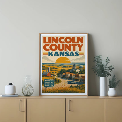 Lincoln County Kansas vintage travel poster with text.