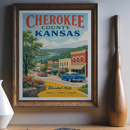 Cherokee County Kansas small town charm vintage travel poster.
