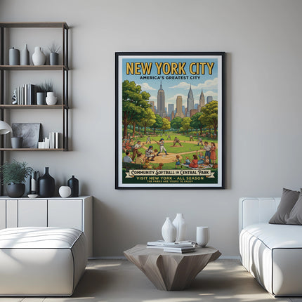 New York City Community Softball in Central Park poster.