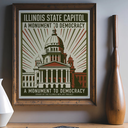 Illinois State Capitol poster promoting democracy, issued by the WPA Art Project.