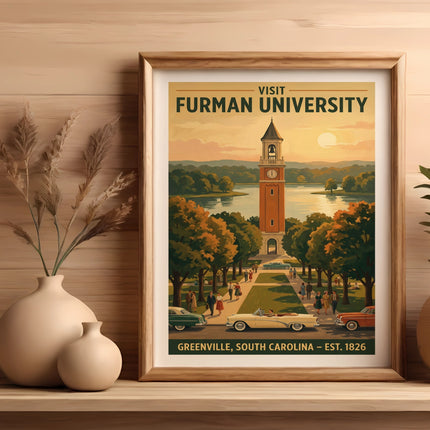 Vintage style poster for Furman University in Greenville, South Carolina, Est. 1826.